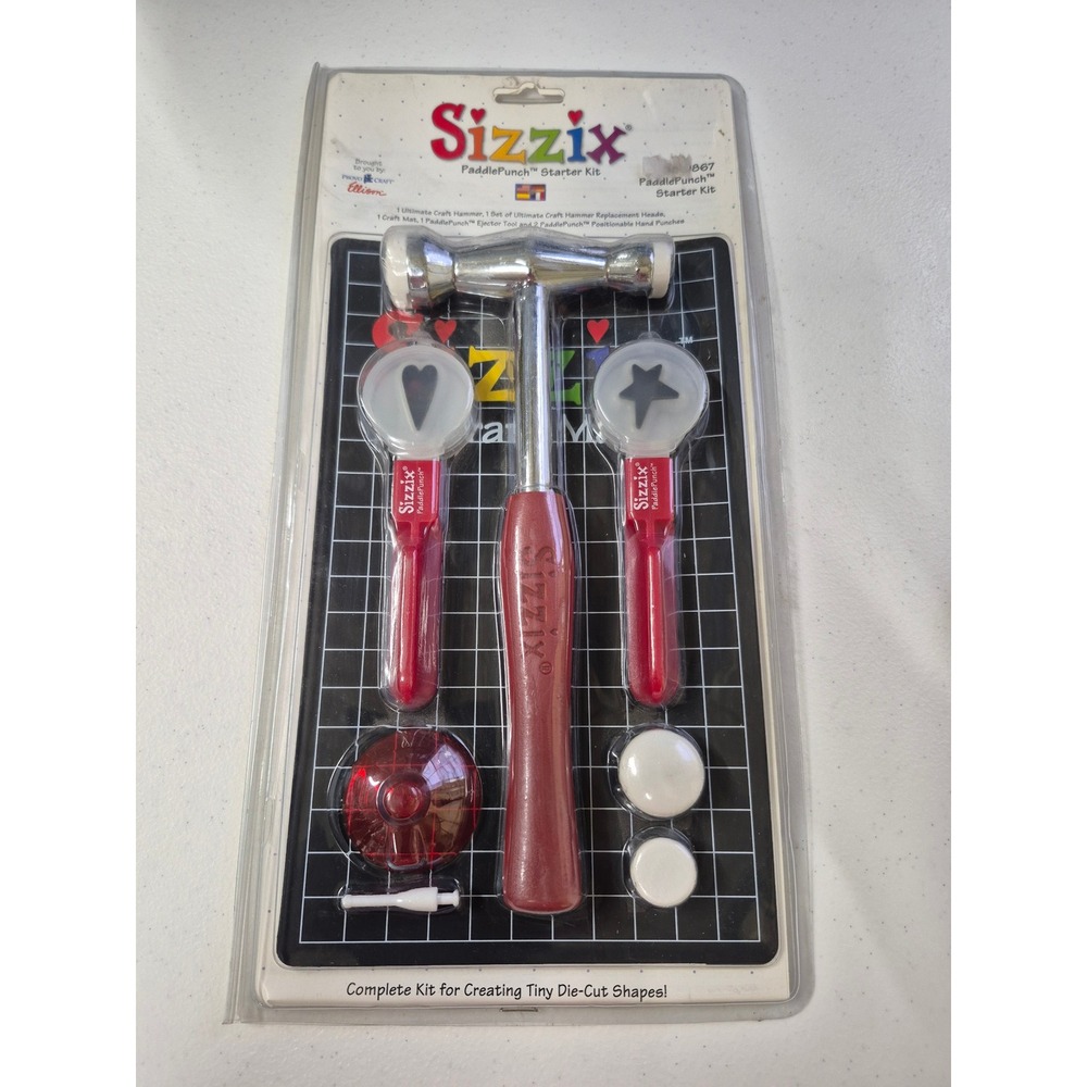 Sizzix PaddlePunch Starter Kit 38-0867 Craft Hammer Mat Heart Star Die Cut Set